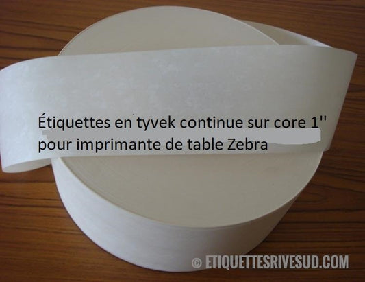 etiquettes-rive-sud,Étiquettes Tyvek en continue 4.00'' de large x 244' - core 1'' - od5'' - 6 roul/caisse - VENDU À LA CAISSE